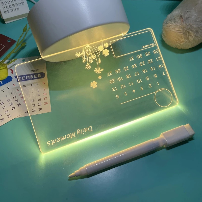 Lampu Malam LED USB Papan Tulis Pesan Kalender Rewritable Bahan Akrilik Transparan Untuk Dekorasi Kamar Tidur