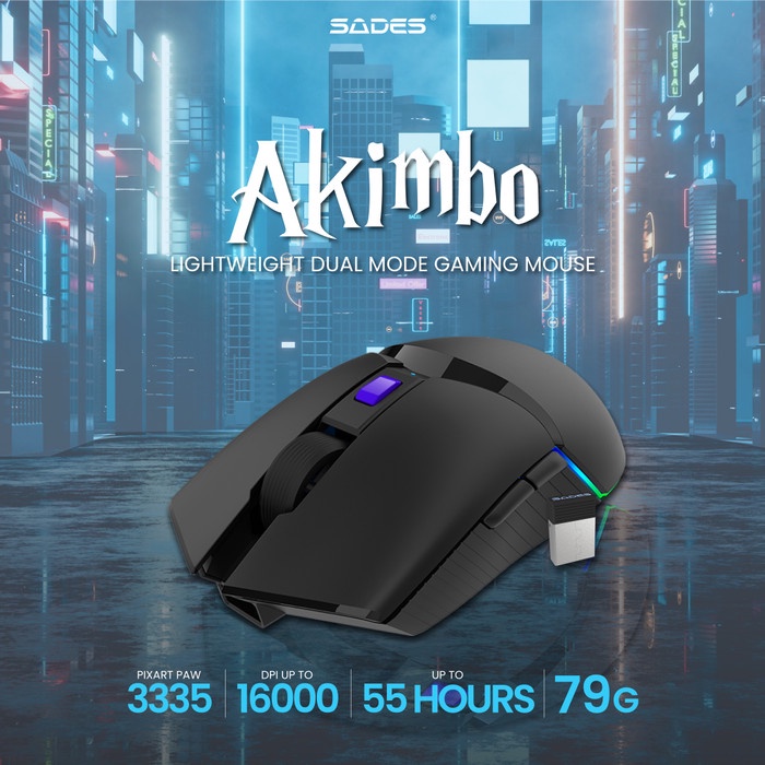 Mouse Gaming RGB Sades Akimbo Dual Mode Lightweight