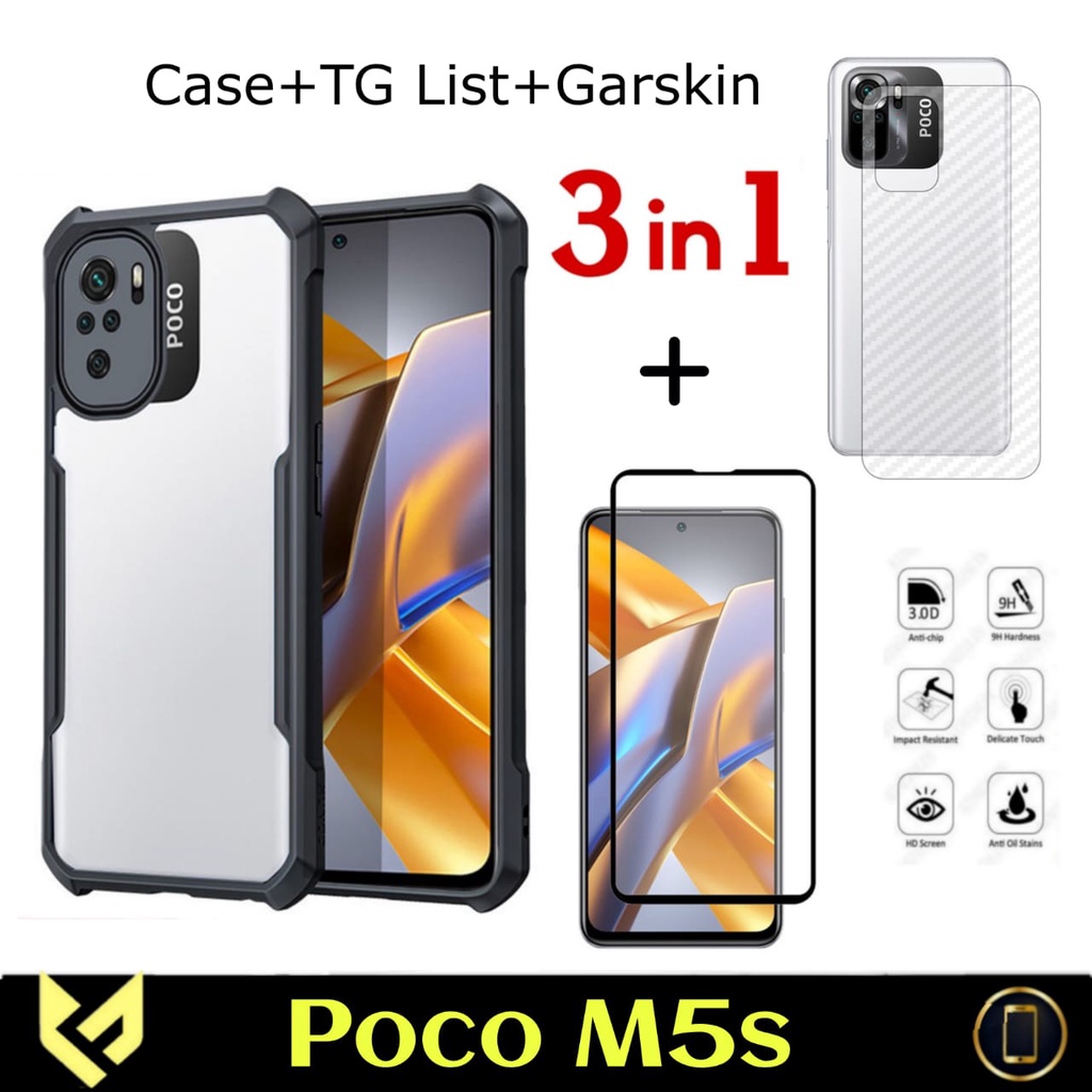 PROMO Paket 3IN1 Case For XIAOMI POCO M5s SoftCase Fusion Xundd Shockproof Free Anti Gores Layar &amp; Garskin Carbon Cover Back Body Handphone