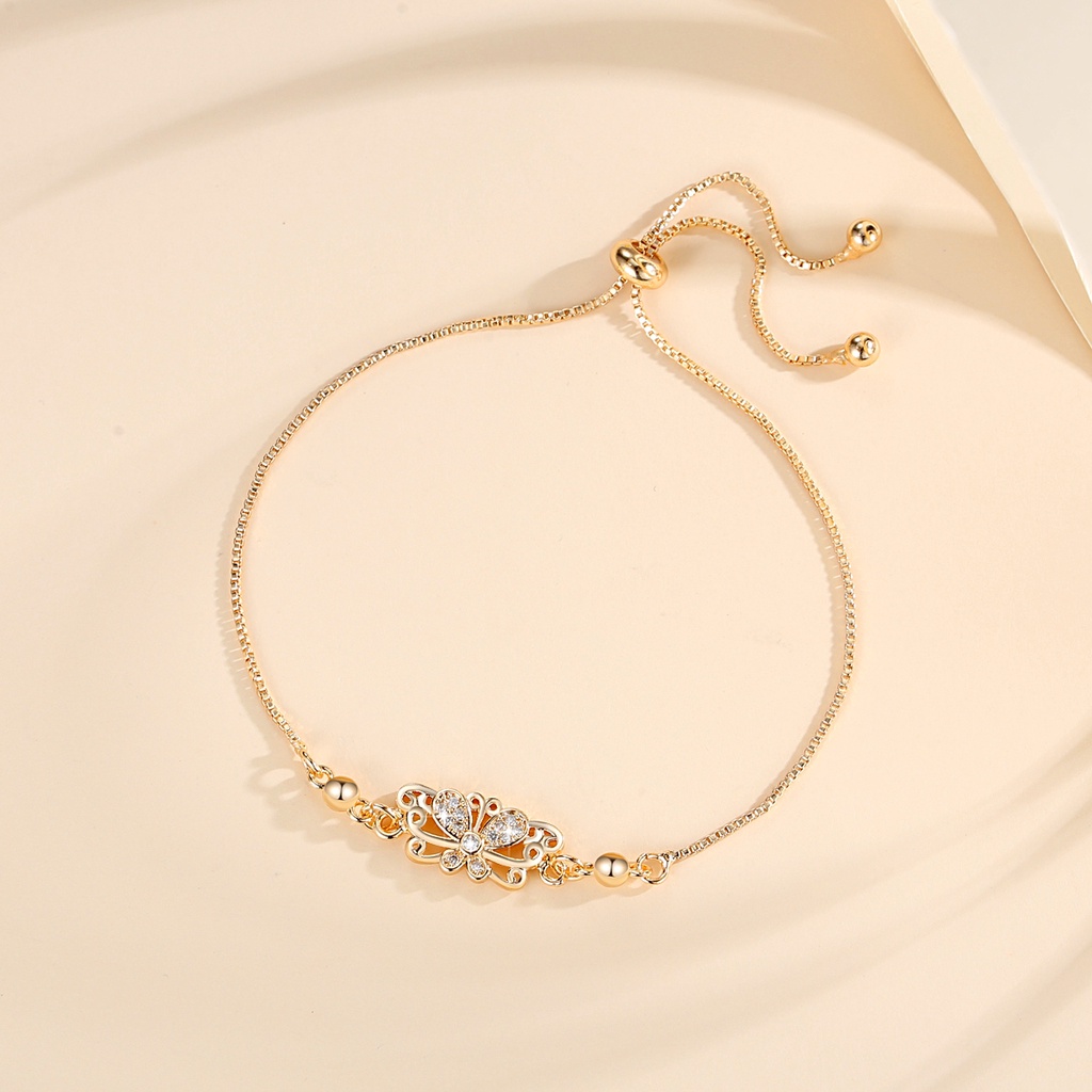 Y884 [COD✔]Gelang Serut Wanita Titanium Lapis Emas Kristal Berlian Perhiasan Anti Karat