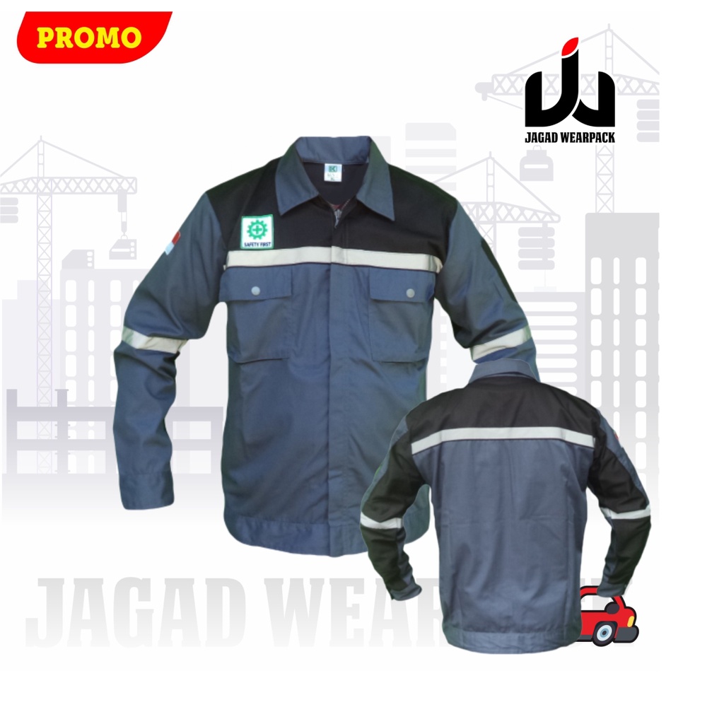 Wearpack Safety Katelpak Atasan Kemeja Kerja Potongan Lengan Panjang Baju Kerja ABU HITAM