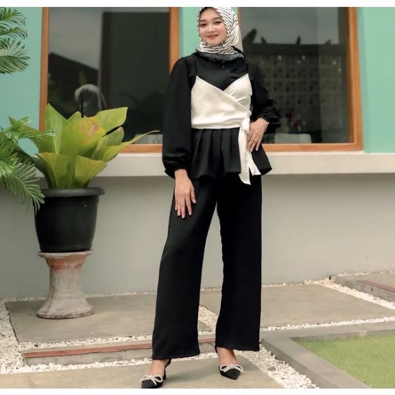 Oneset Lesti Viral Setelan Kekinian Set Lesty Cringkle Airprof free HIJAB RANDOM