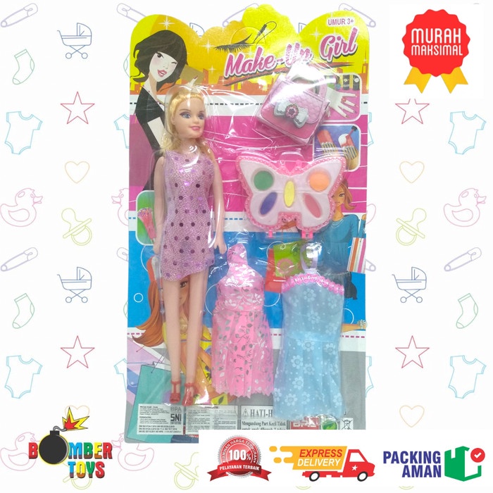 MAINAN ANAK BONEKA BERBIEE BAJU BERBIE BEAUTY 989-1 DANDAN MAKEUP DOLL