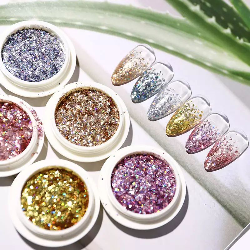 Laser Star Fragment Glitter Flakes Sequin Hiasan Nailart Super Shiny / Glitter Dekorasi Nailart Bubuk 6 WARNA SATUAN