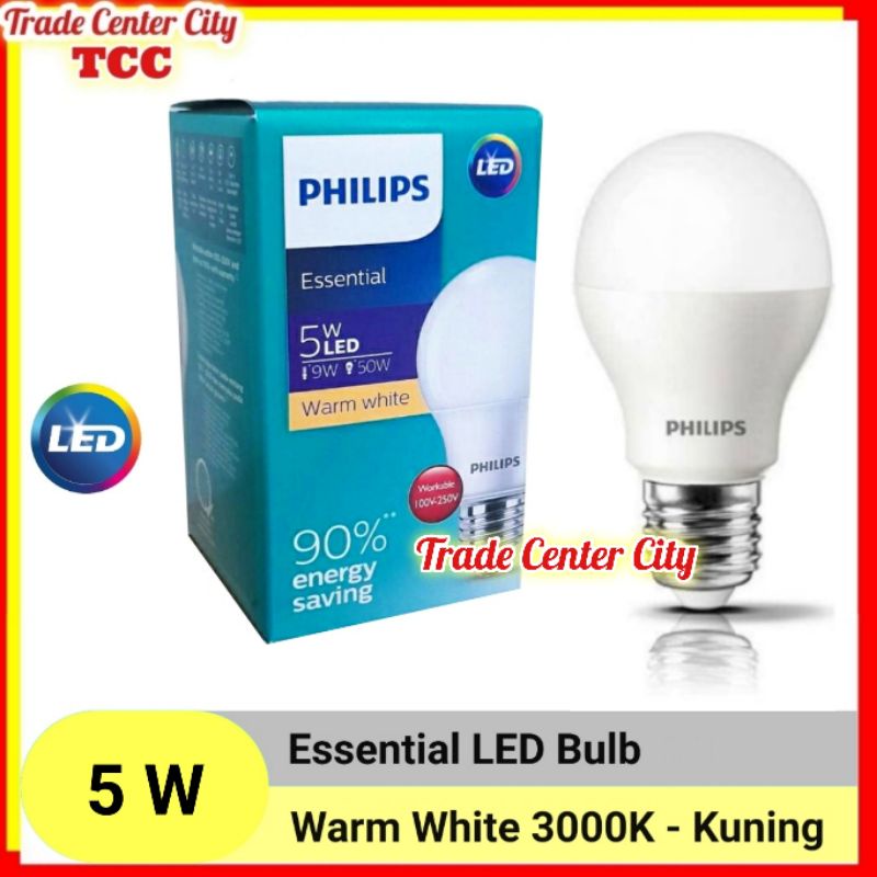 Philips Lampu LED 5 watt 5 wat 5w Kuning Bulb Essential Bohlam Lampu Philips 5 w Esensial Cahaya Kun