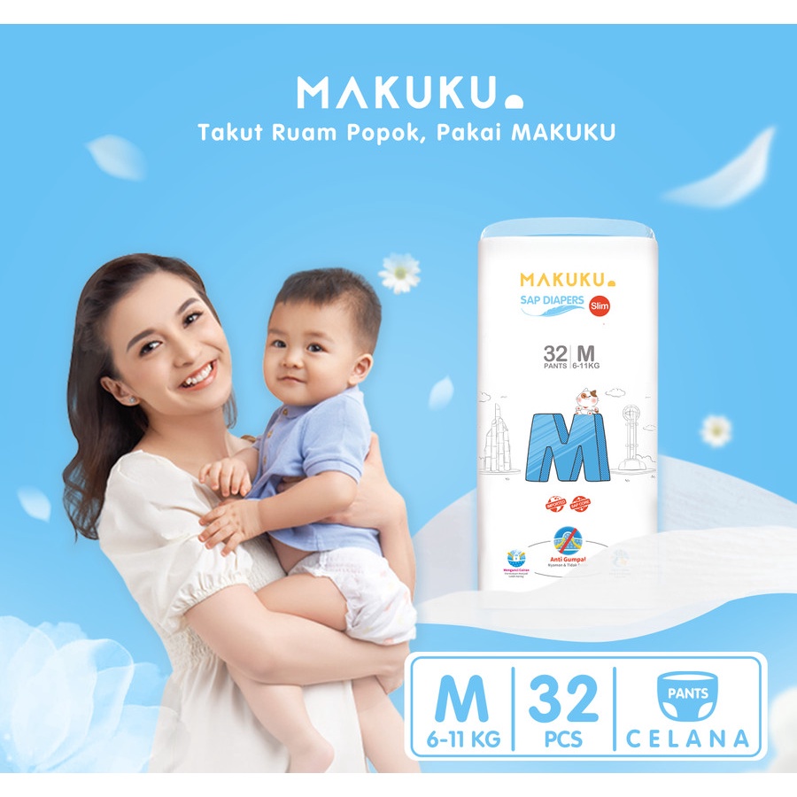 MAKUKU Air Diapers Slim Pants M32 Popok Celana Bayi SAP Anti Gumpal
