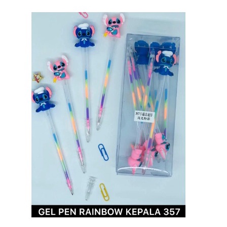 Pulpen GEL RAINBOW/PELANGI DENGAN KEPALA KARTUN LILO &amp; STICH. MURAH