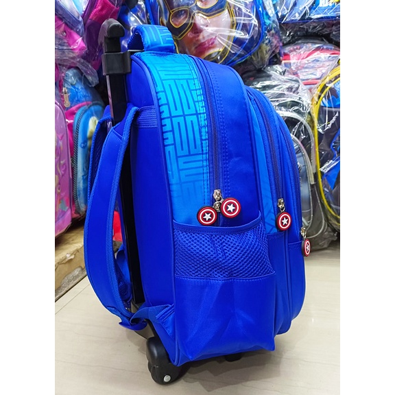 TROLLEY DORONG TAS ANAK SEKOLAH SD LAKI LAKI JAGOAN SUPER BINTANG GAMBAR DEPAN TIMBUL EMBOS 3RESLETING KANTUNG BESAR DAN LUAS IMPORT ( HPP HAPPY RUBY LAILA SD 16inch )