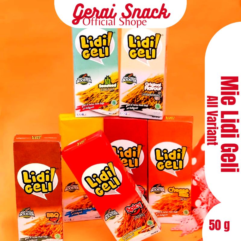 Lidi Geli - Mie Lidi Geli Cemilan Jadoel Kekinian Renyah Lembut Bumbu Tebal 50 g