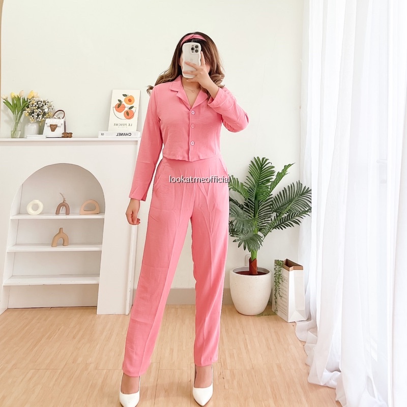 Liana Set Wanita 2in1 Bahan Crinkle Lengan Panjang 421