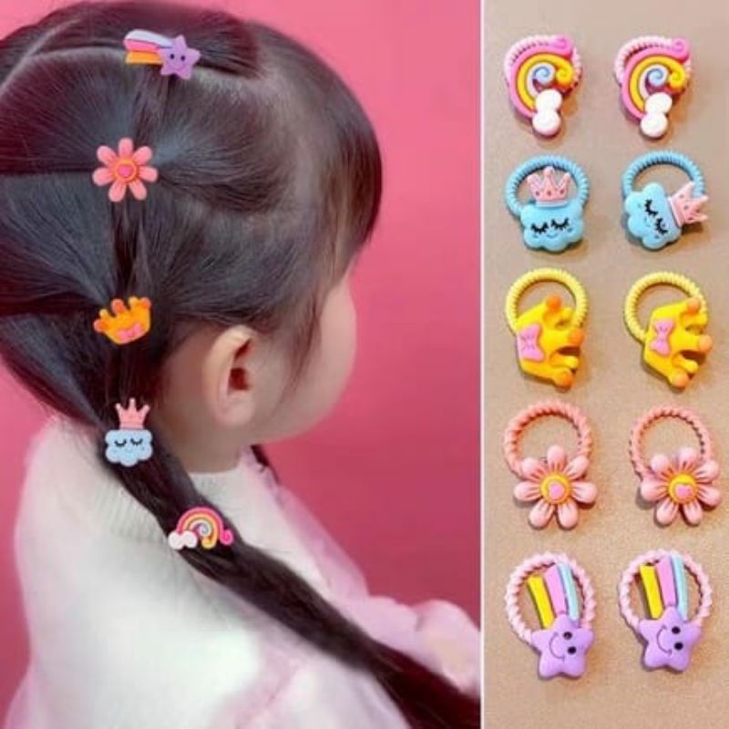 10pcs Ikat Rambut Karakter Anak Gaya Korea Import