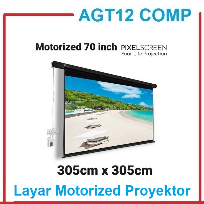 Pixel Layar Proyektor Motorized 120 Inch Remote Otomatis