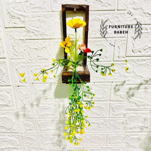 Bunga Artifisial Kayu Jati Set Pot Dinding