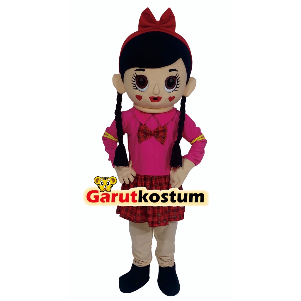 Kostum maskot badut princess lol pink dan rok kotak merah setelan lucu