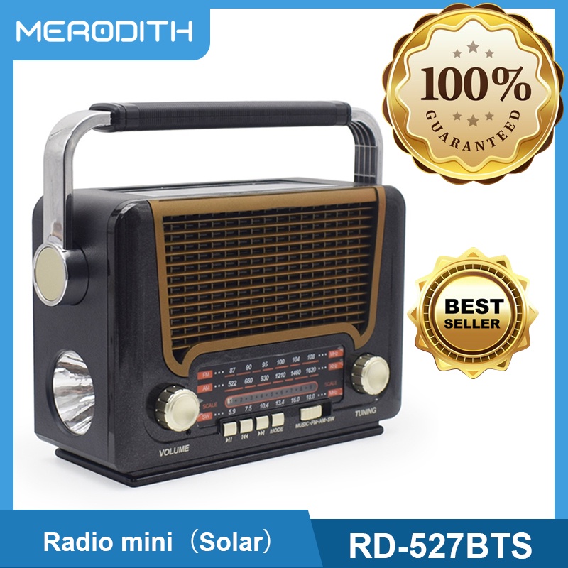 Radio fm bluetooth/AM/SW Radio jadul Player Radio Portabel Retro Solar Pengisian denganSenter Kartu Radio Speaker Bluetooth 527BTS