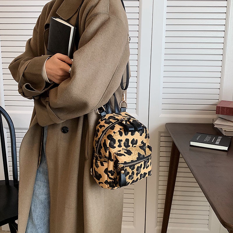 ❀Sera niche personality leopard print ransel untuk wanita 2022 baru gaya Jepang all-match mini ransel keluar satu bahu tas sekolah kecil