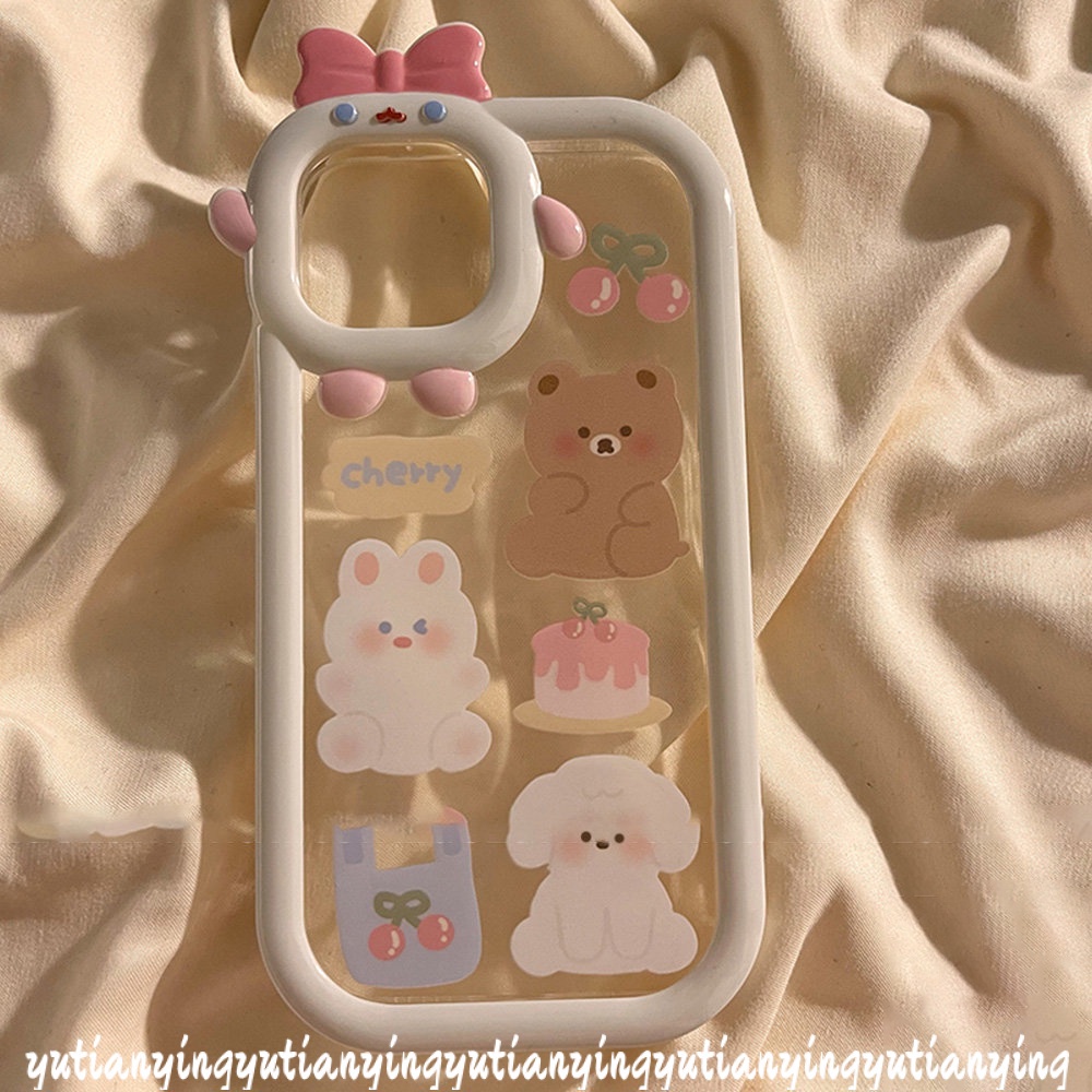 Case Lensa 3D Bow Monster OPPO A17 A57 A12 A15 A16 A16E A55 A95 A96 A16K A5s A76 A7 A54 A3s A52 A53 A31 A5 A9 A92 A16s A17K Reno 5 8 5F A94 A74 Kartun Cherry Bear Puppy Lembut Sarung Cover Sarung