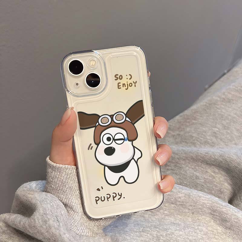 IPHONE Pilot Dog Soft Phone Case Kompatibel Untuk Iphone14 13 12 11 Pro XS Max XR X8 7 Plus Casing Transparan Silikon TPU Shockproof Cover