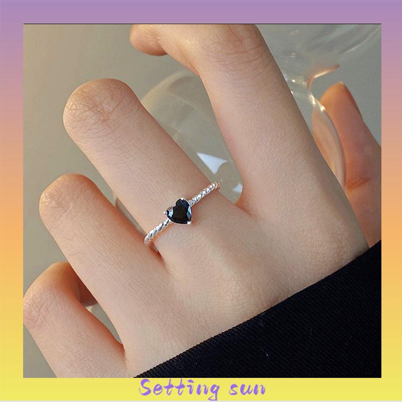 Cincin Hitam Cinta Adjustable Korea Fahion Retro Cincin Jari Untuk Wanita TN