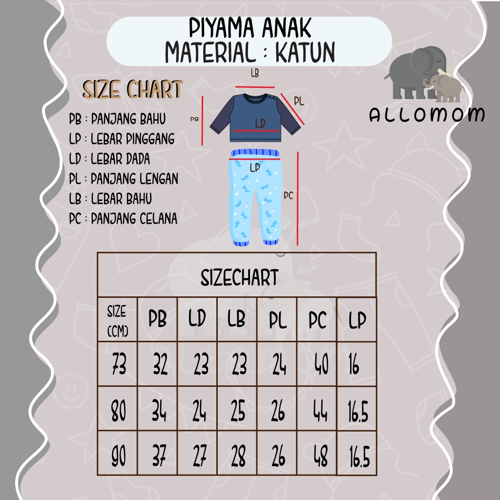 Baju Celana Panjang Bayi / Piyama Anak / Pakaian Tidur Baby Material Katun 100% Motif Karakter