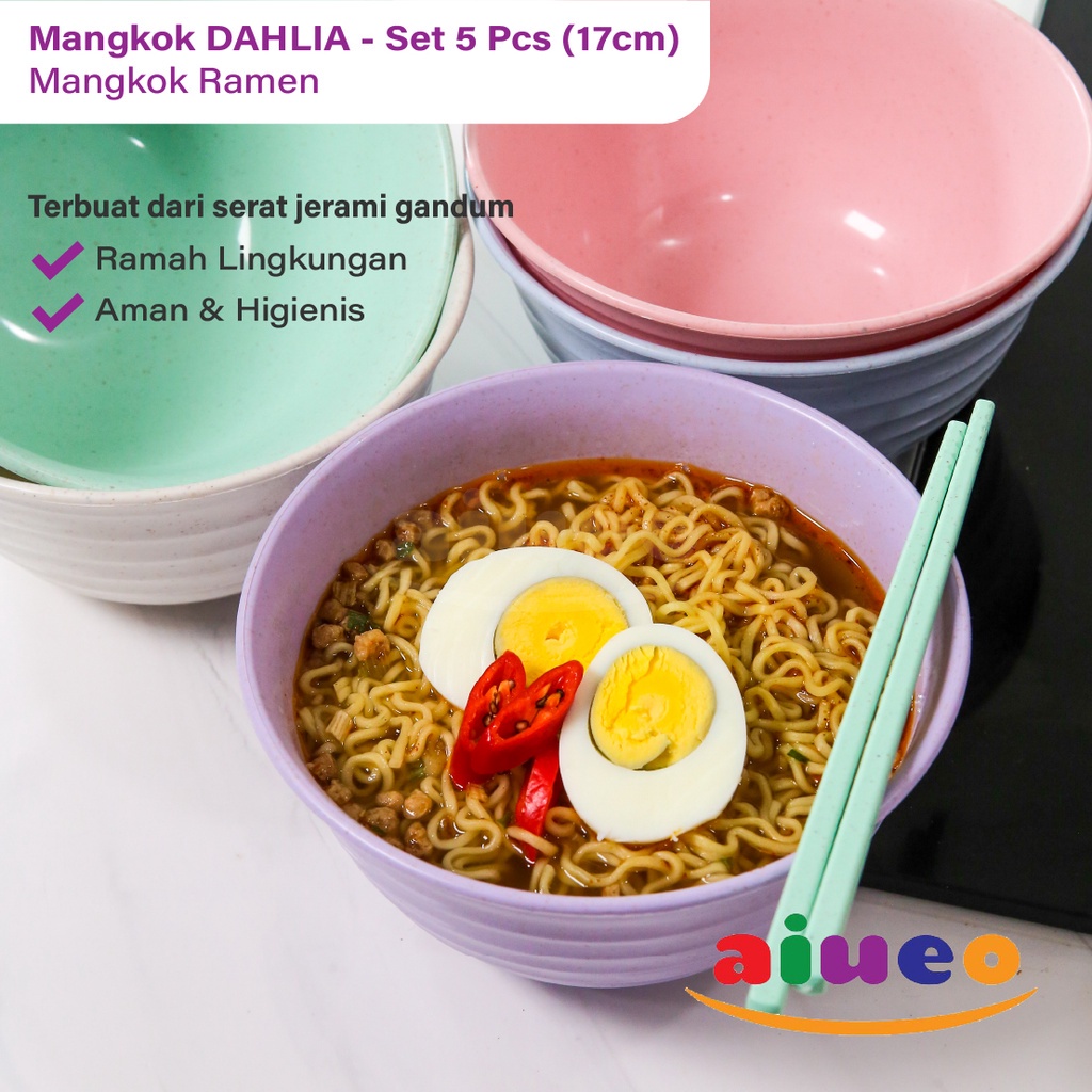 AIUEO Mangkok Ramen 17cm WheatStraw Mangkuk Makan Microwave Aesthetic Estetik Plastik | Mangkok Mie Sop Mangkok Kuah | Mangkok Korea Viral MURAH