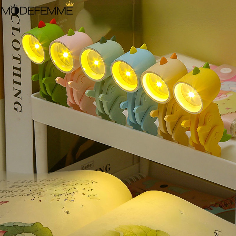 Lampu Baca LED Bentuk Kartun Dinosaurus Tenaga Baterai Untuk Kamar Tidur Anak