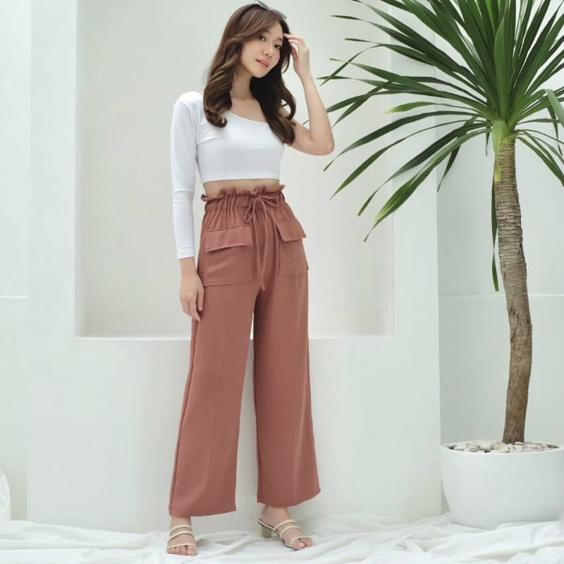 Summer Highwaist HW KULOT CRINCLE LOOSE WANITA | DREAMY PANTS POCKET