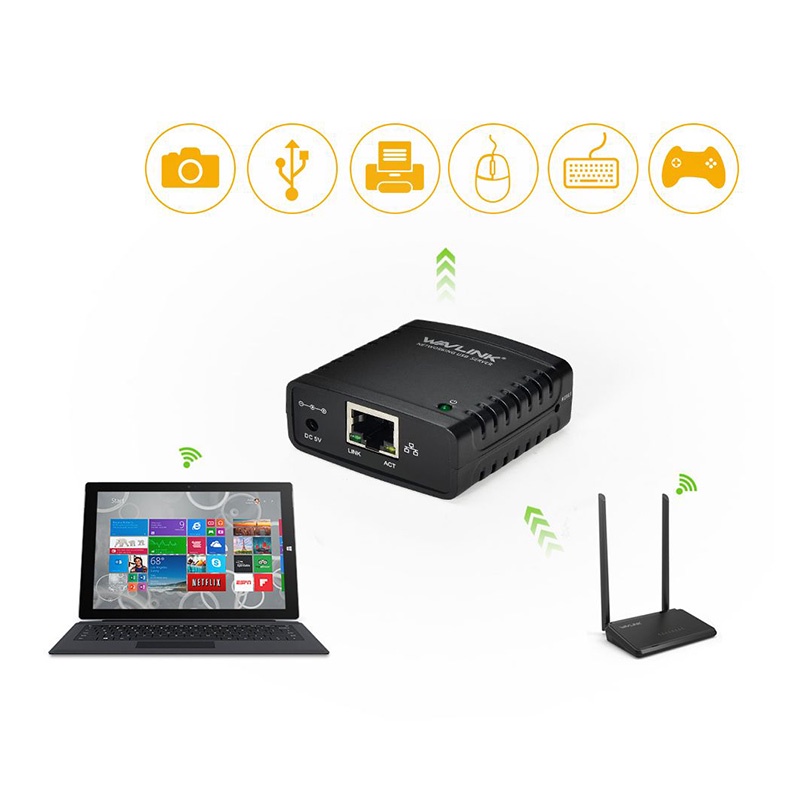 Print Server Wavlink 100Mbps Ethernet to USB Sharing Printer