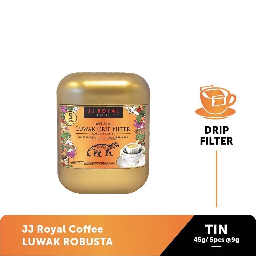 

JJ ROYAL Coffee Drip Filter 100% Pure Luwak Robusta 45gr (5pcsX9gr)
