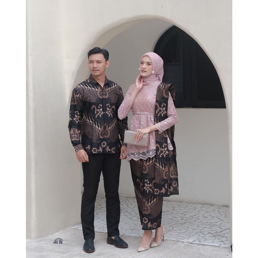 BATIK COUPLE KEBAYA FELINA BRUKAT SET PAKAIAN COUPLE KONDANGAN WANITA KEKINIAN / BAJU COUPLE KEBAYA MODERN