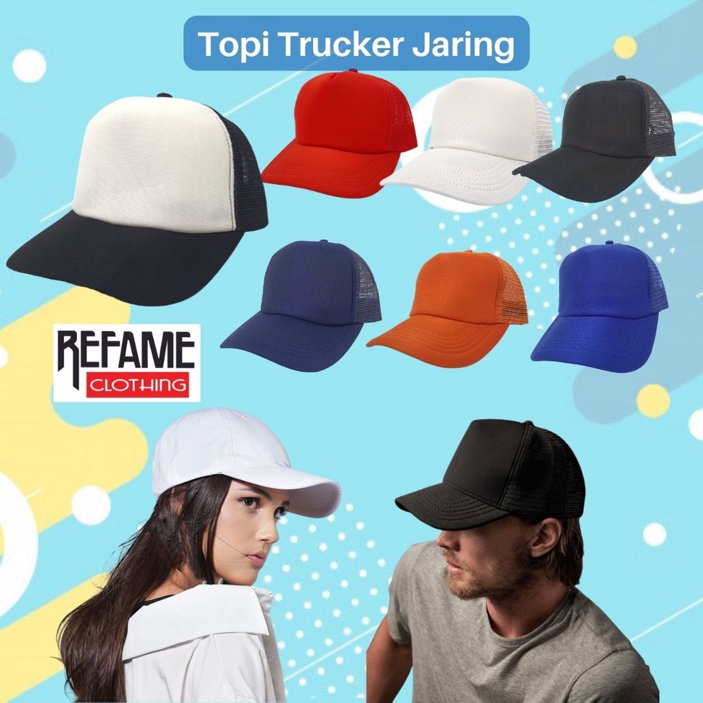 Topi Trucker Hat Jaring Kombinasi Polos Outdoor Pria Wanita Dewasa Kualitas Premium Distro