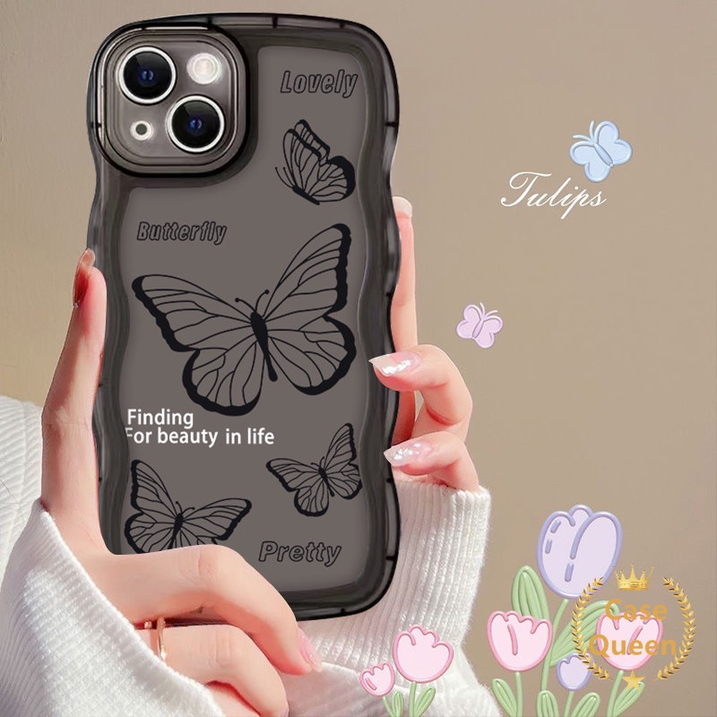 Casing Wavy Edge Case Oppo A17 A95 A96 A16s A77s A16K A54 A15 A7 A74 A12 A57 2022 A1K A17K A5 A9 2020 A52 A16 A3s A5s A53 A12E A55 A16E Reno7 6 5 8 A76 F9 A15s Ins Retro Sarung Kupu Kupu