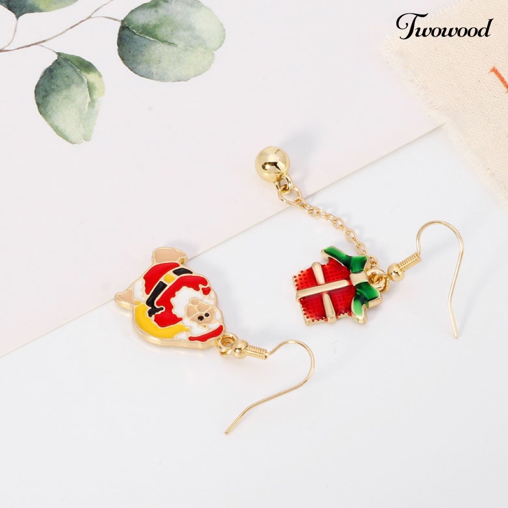 Anting Kait Asimetris Desain Santa Claus Untuk Wanita