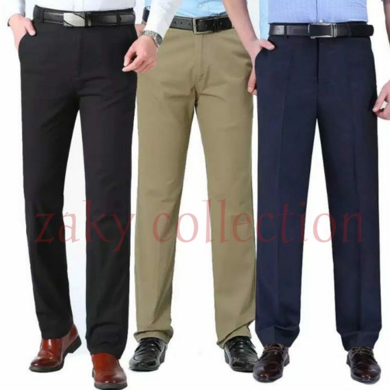 CELANA KERJA PRIA ZAKY FORMAL TWISS BAHAN TEBAL PANJANG SOPAN KONDANGAN MODEL CARDINAL WARNA ABU HITAM COKLAT TUA NAVY CREAM 27-38 REGULER TIDAK SLIMFIT BAHAN DASAR KATUN TEFLON