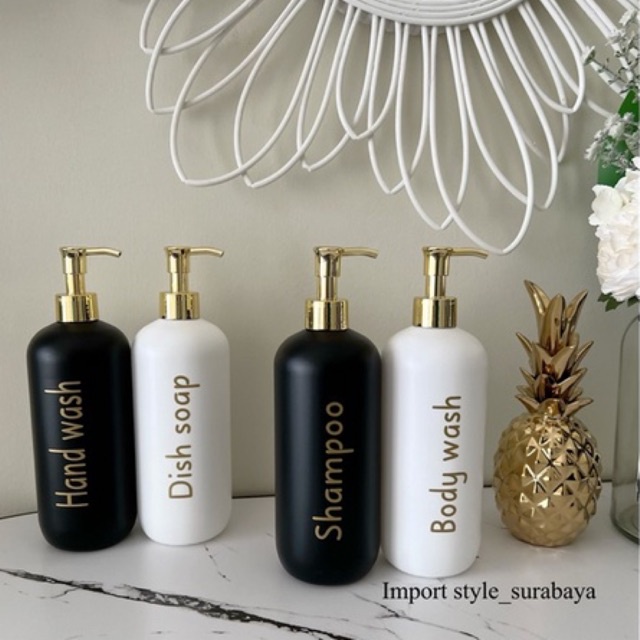 botol HITAM / PUTIH N24 doff 500ml GOLD NATURAL . aesthetic bottle refill tempat sabun cair pump estetik mewah elegant