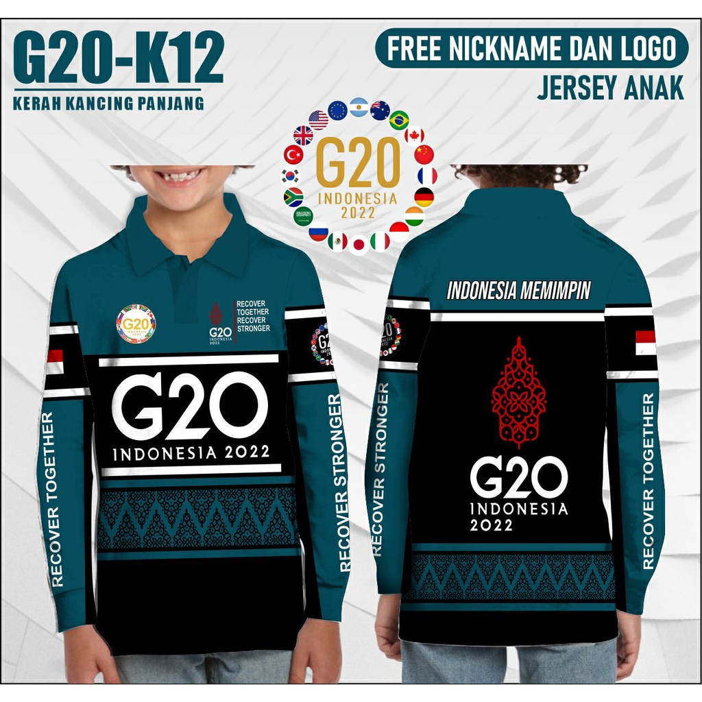 Baju polo kerah g 20 2022 anak kaos jersey g20 indonesia lengan panjang
