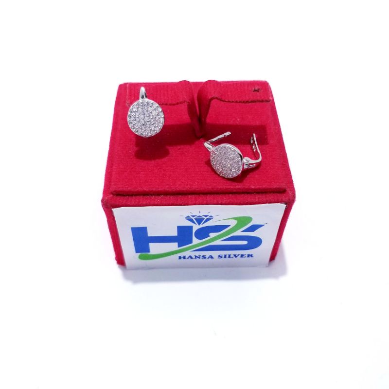 Anting Perak Asli Silver 925 Lapis Emas Putih Model Jepit Bulat - Anting Wanita Anti Karat