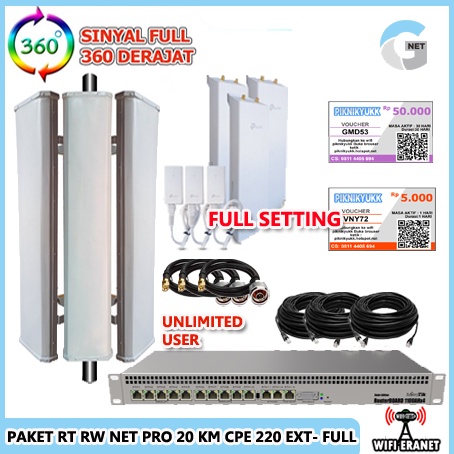 Paket Usaha ISP RT RW NET HOTSPOT Voucher Pro Full Seting 20 KM - CPE 220 EXT