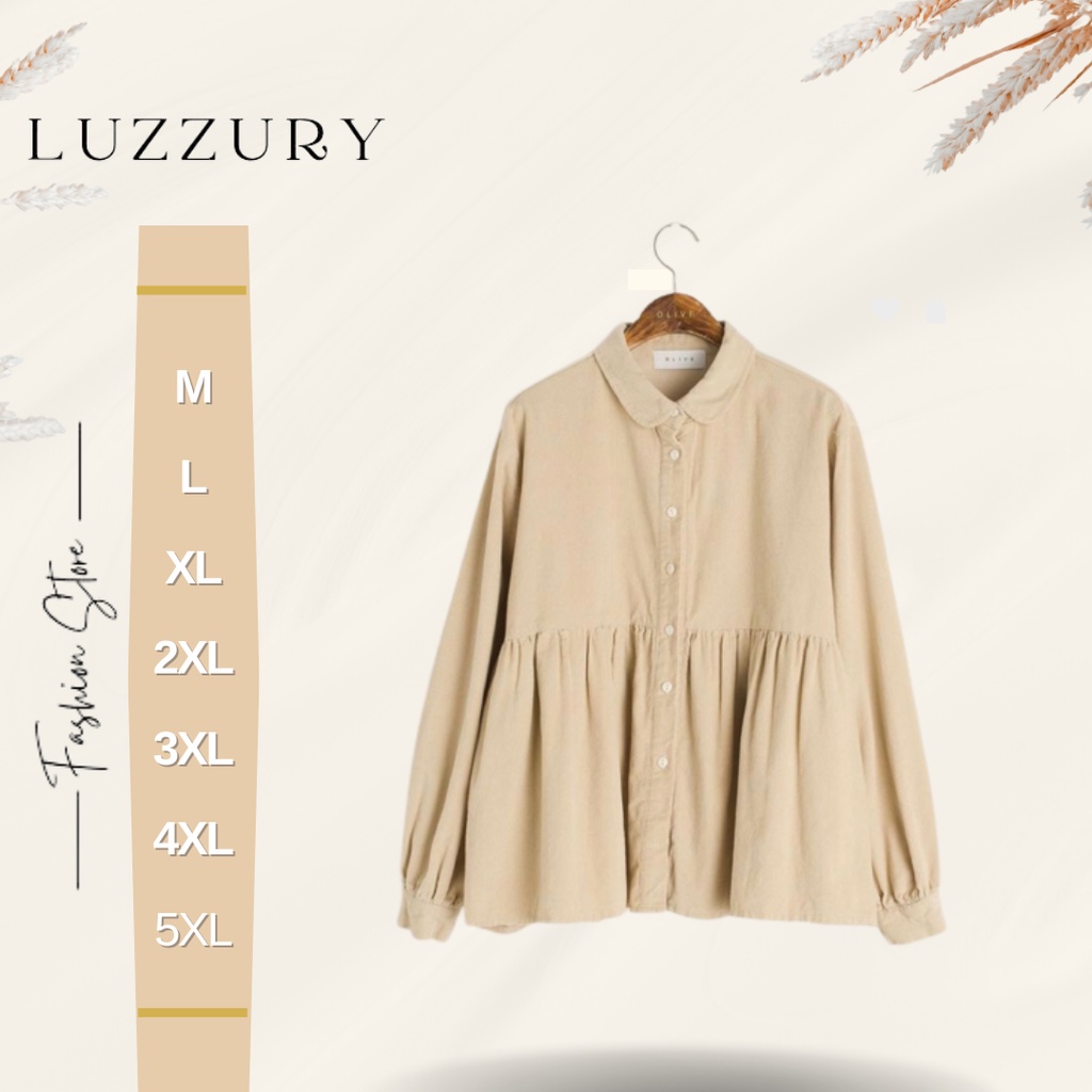 Kemeja Blouse Wanita Lengan Panjang Size to Jumbo Cream