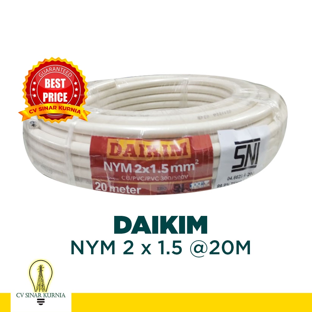 Kabel Listrik DAIKIM NYM 2x1.5 2x1,5 2 x 1.5 2 x 1,5 roll @20 meter standar nasional