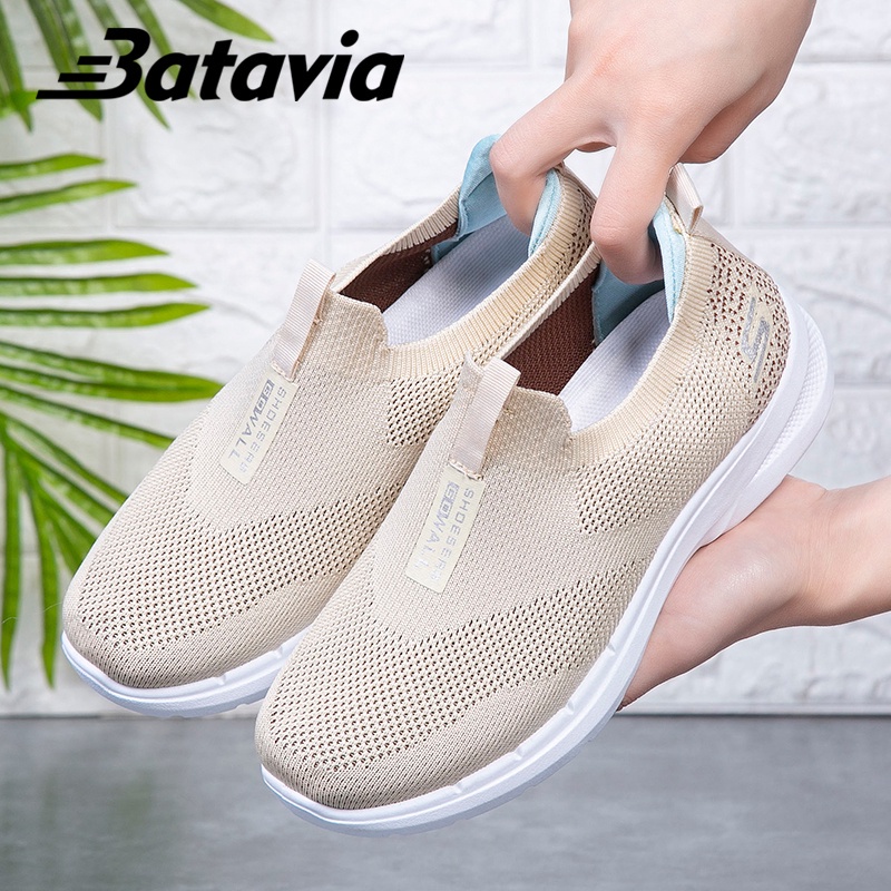 Batavia GROSIR sepatu pria dan wanita rajutan gaya yang sama tanpa tali sepatu sepatu olahraga pria dan wanita warna hitam sepatu olahraga pria dan wanita B25