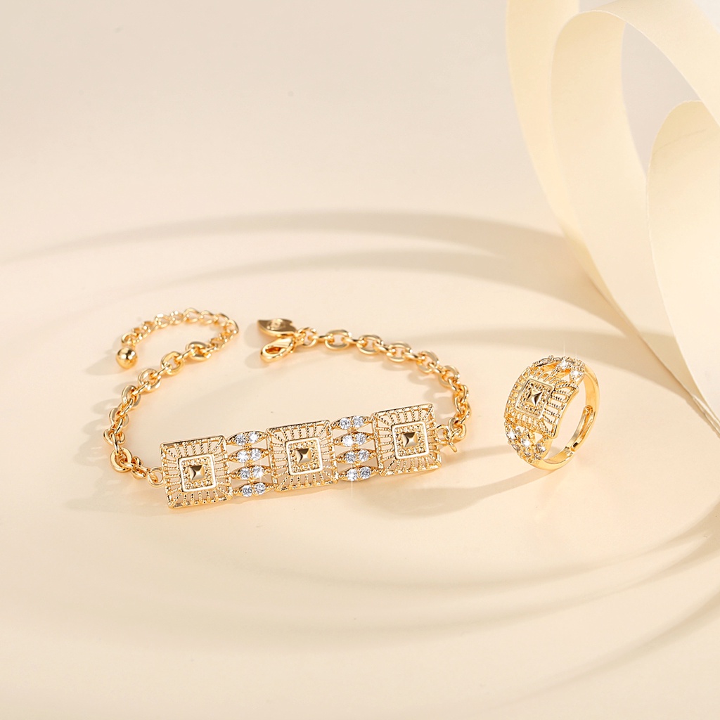 Y881 [COD✔]Perhiasan Wanita Set Gelang Dan Cincin Aksesoris Fashion Wanita Anti Karat
