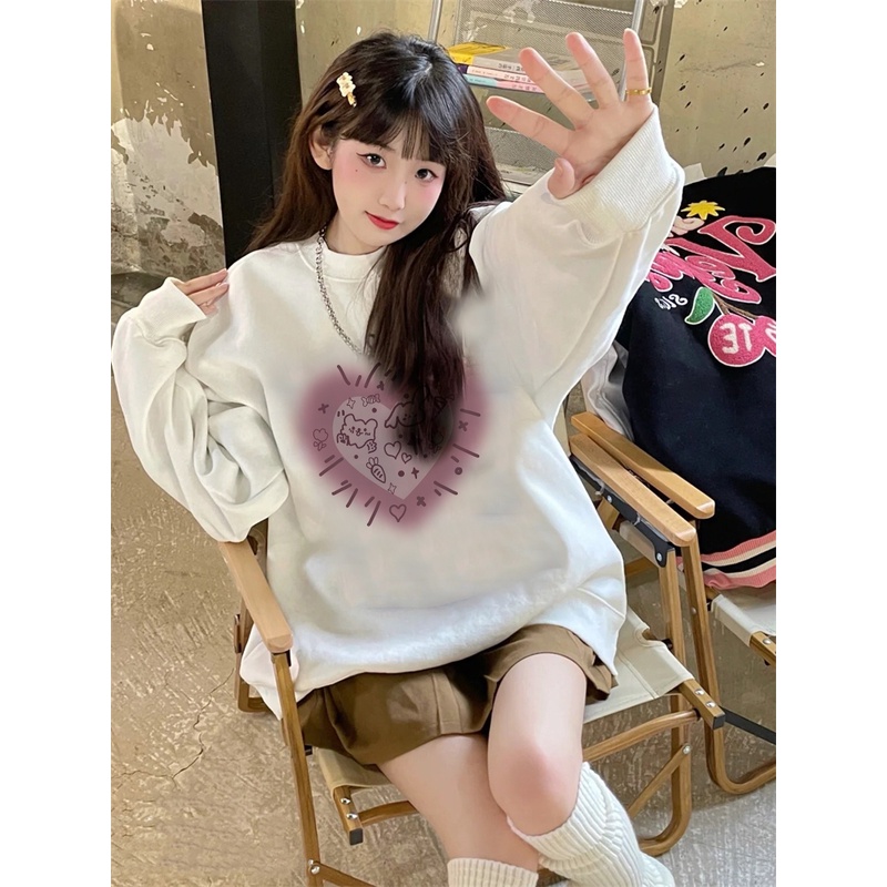 EUNII Sweater Lengan Panjang Cute Love Rabbit Korean Style/Hoodie Oversize/Baju Wanita/Switer Wanita