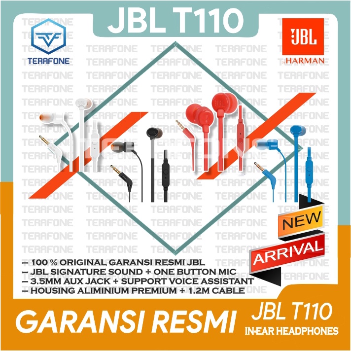 JBL T110 / TUNE 110 IN-EAR EARPHONE HEADSET ORIGINAL GARANSI RESMI
