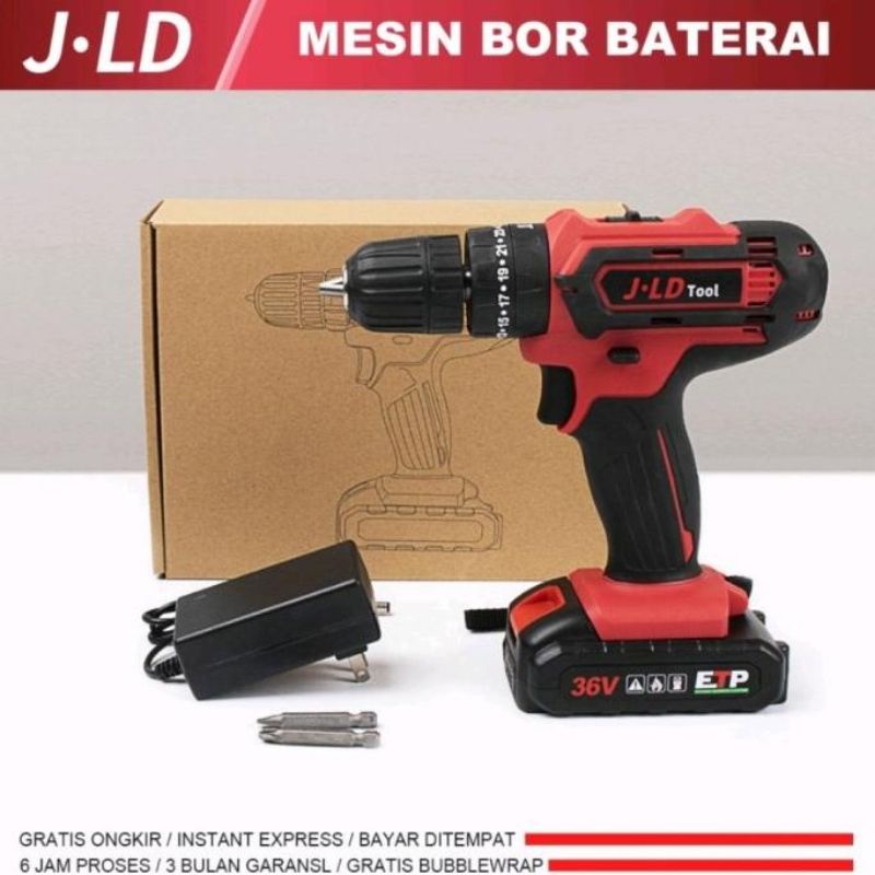 CORDLESS DRILL JLD 36V MESIN BOR IMPACT JLD 36V JLD 36-2S 1 BATERAI

