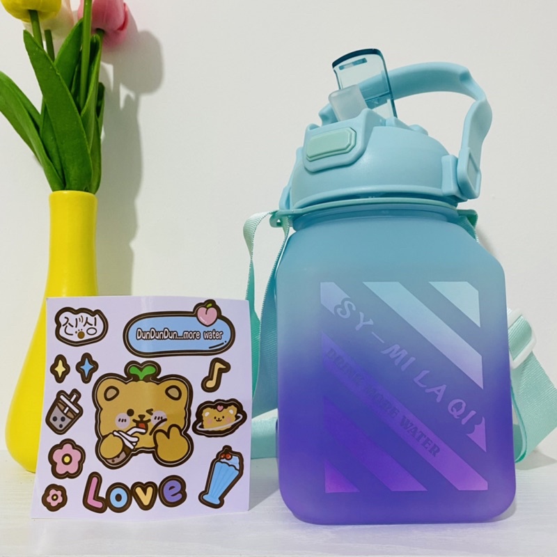 Botol Minum Anak Gemoy Motivasi Kotak Gradasi Viral 1200ML Free Sticker