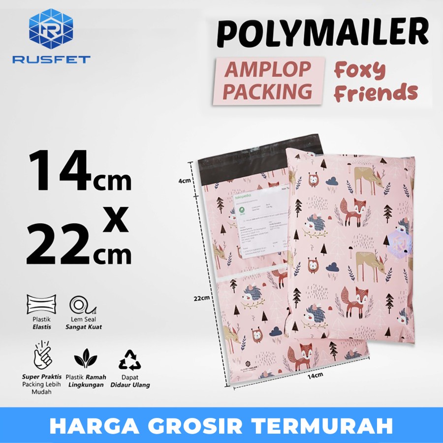 

Amplop Plastik Packing Polymailer 14x22cm Motif Foxy Friends Satuan