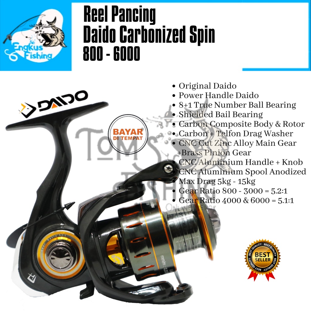 Reel Pancing Daido Carbonized 800 - 6000 (8+1 Bearing) Power Handle Full Seal Bearing -  Engkus Fishing