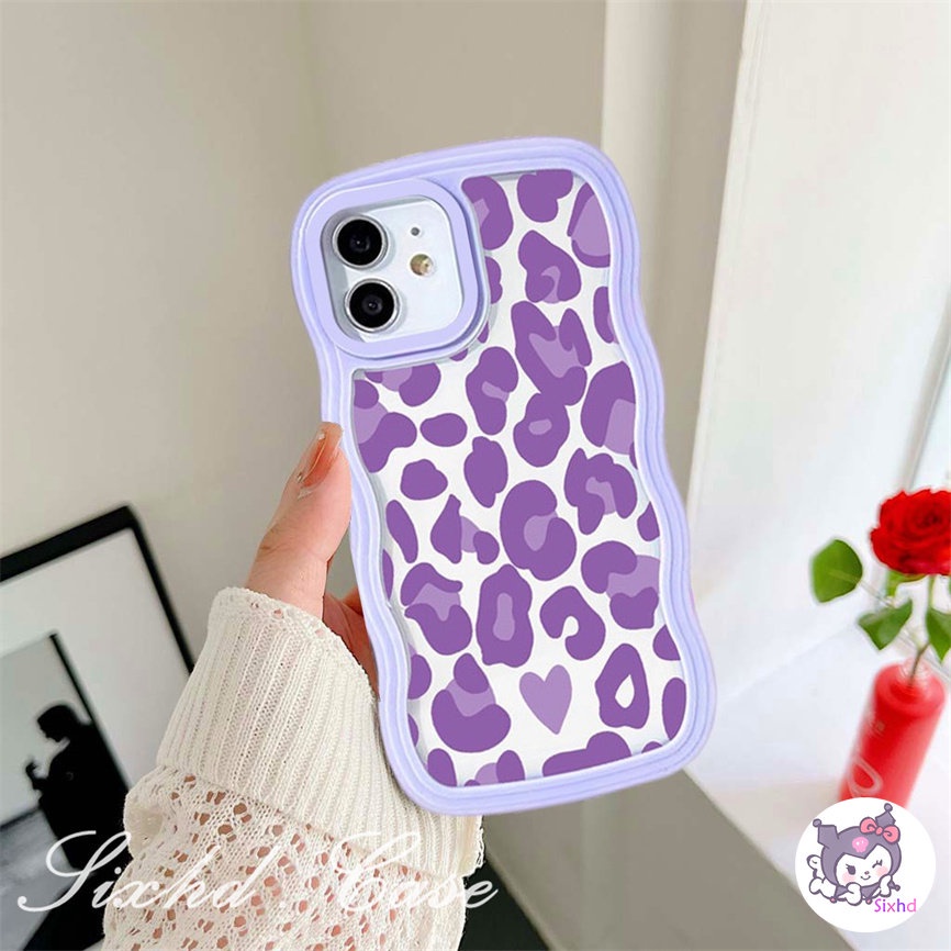 Compatible For iPhone 14 13 12 11 Pro Max SE2020 X XR Xs Max 7 8 6 6s Plus Case Ins Purple Oil Painting Leopard Wave Edge Soft Shockproof Cover