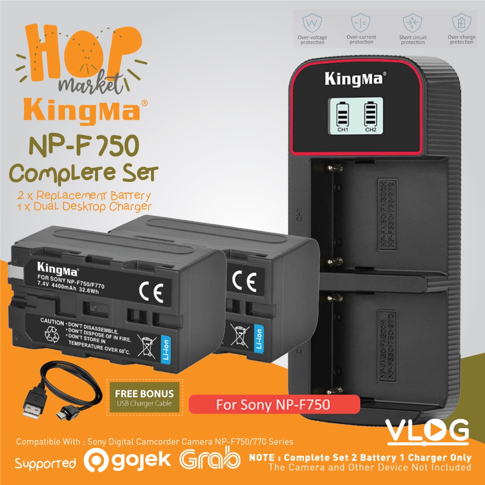 T2T KingMa Paket Complete Baterai Charger LCD Set NP-F750 NP-F770 4400mAh Battery for Digital Sony